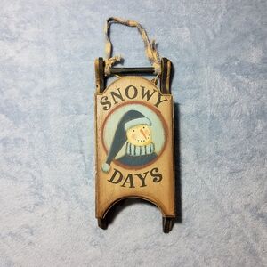 Snowman Sled Snowy Days Wooden Rustic Farmhouse Door Knob Hanger / Ornament